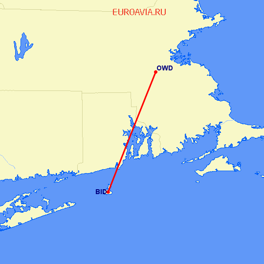 перелет Block Island — Norwood на карте