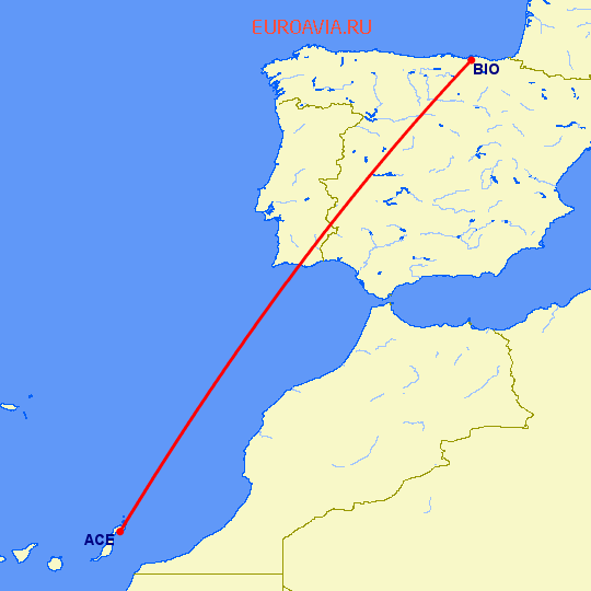 перелет Бильбао — Арресифе на карте