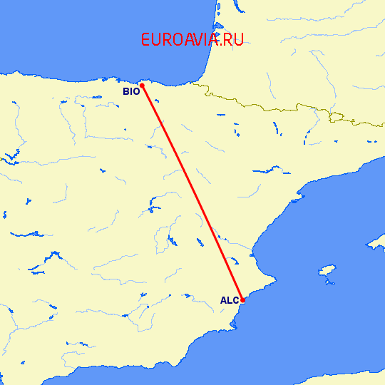 перелет Бильбао — Аликанте на карте