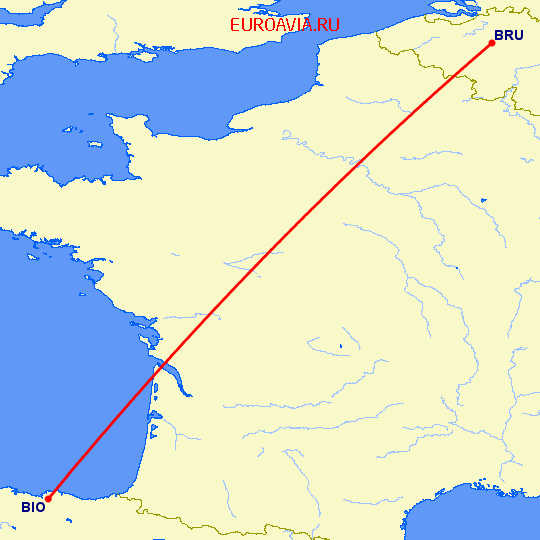 перелет Бильбао — Брюссель на карте