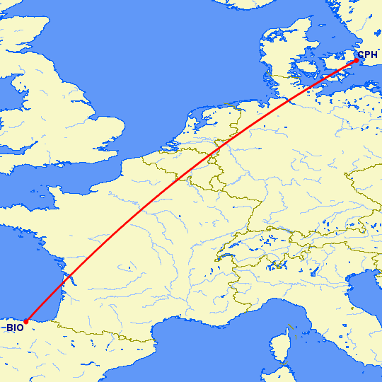 перелет Бильбао — Копенгаген на карте