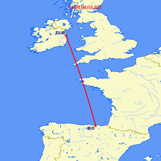 перелет Бильбао — Дублин на карте