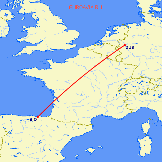 перелет Бильбао — Дюссельдорф на карте