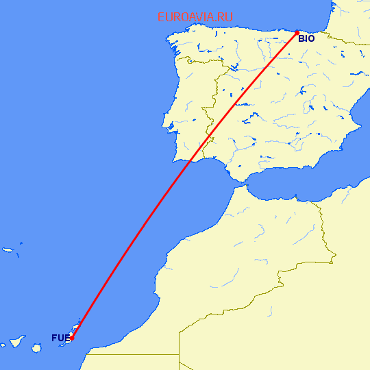 перелет Бильбао — Пуэрто дель Росарио на карте