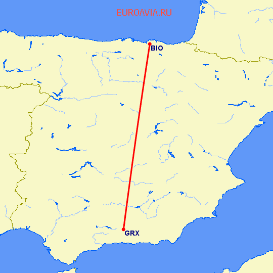 перелет Бильбао — Гранада на карте