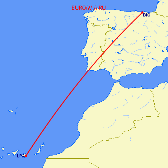 перелет Бильбао — Лас Пальмас на карте