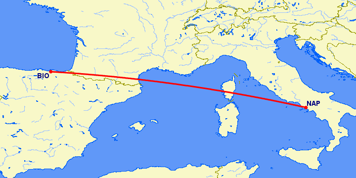 перелет Бильбао — Неаполь на карте