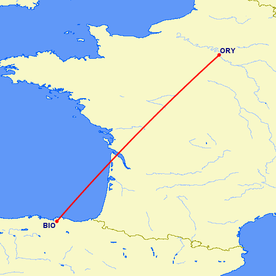 перелет Бильбао — Париж на карте