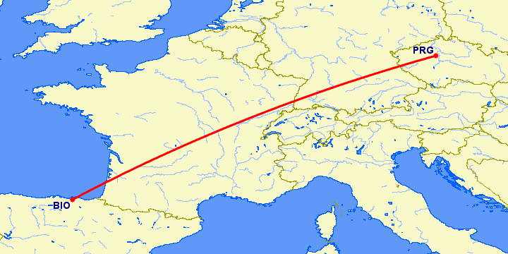 перелет Бильбао — Прага на карте