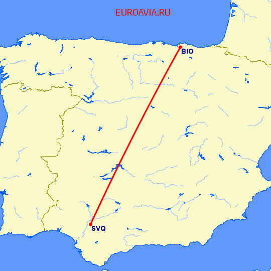 перелет Бильбао — Севилья на карте