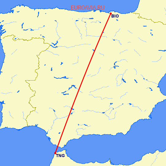 перелет Бильбао — Танжер на карте