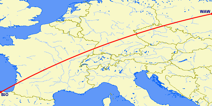 перелет Бильбао — Варшава на карте