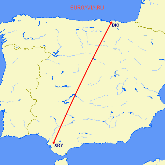 перелет Бильбао — Херес де ла Фронтера  на карте