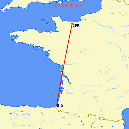 перелет Биарриц — Кан на карте