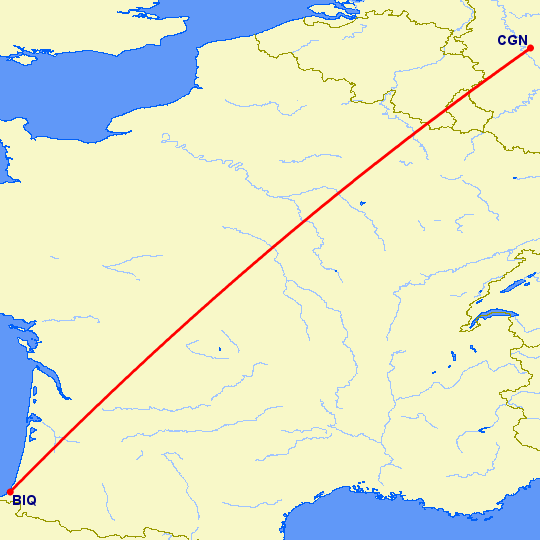 перелет Биарриц — Кельн на карте