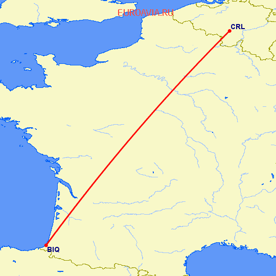 перелет Биарриц — Шарлеруа на карте