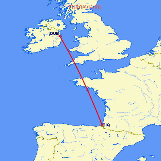 перелет Биарриц — Дублин на карте