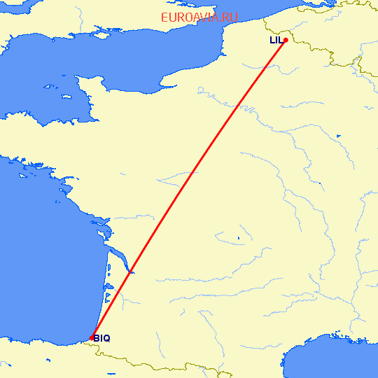 перелет Биарриц — Лилль на карте