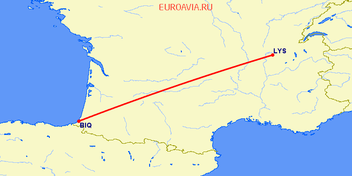 перелет Биарриц — Лион на карте