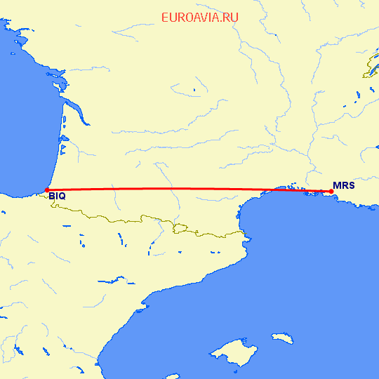 перелет Биарриц — Марсель на карте