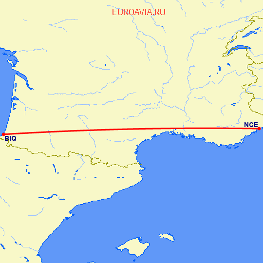 перелет Биарриц — Ницца на карте