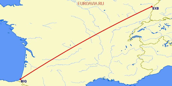 перелет Биарриц — Страсбург на карте