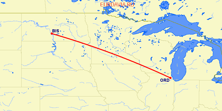 перелет Бисмарк — Чикаго на карте