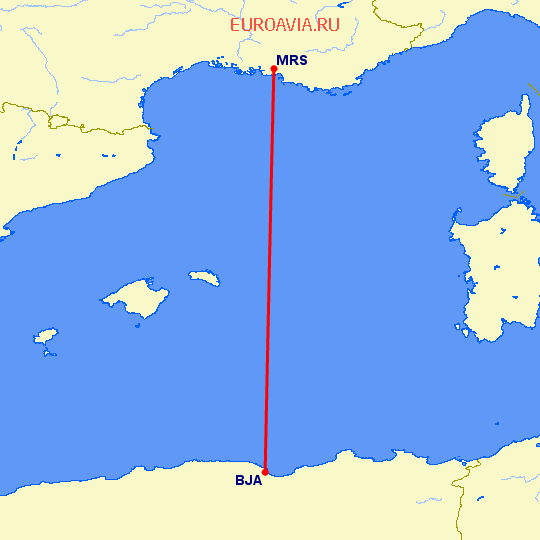 перелет Bejaia — Марсель на карте