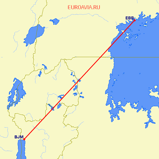 перелет Bujumbura — Энтеббе на карте