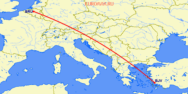 перелет Бодрум — Брюссель на карте