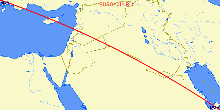 перелет Бодрум — Доха на карте