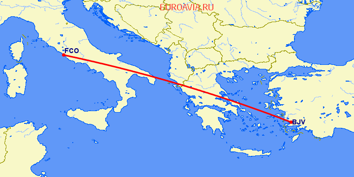 перелет Бодрум — Рим на карте