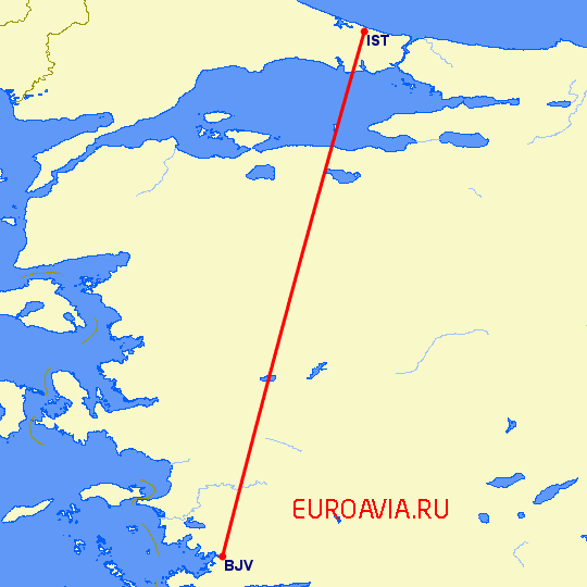 перелет Бодрум — Стамбул на карте