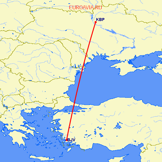 перелет Бодрум — Киев на карте