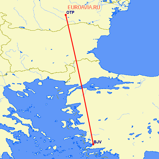 перелет Бодрум — Бухарест на карте