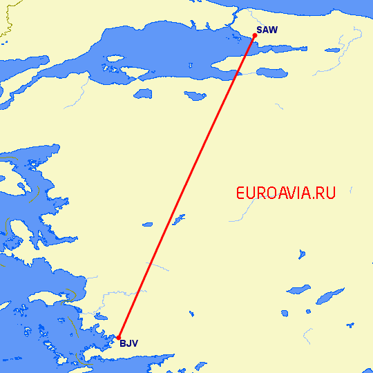 перелет Бодрум — Стамбул на карте