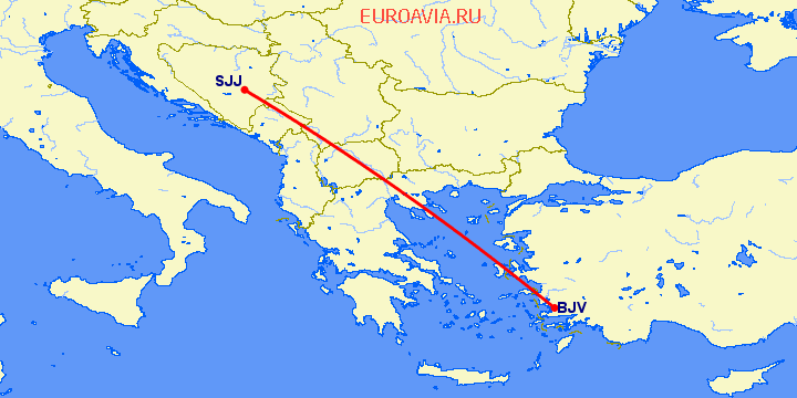 перелет Бодрум — Сараево на карте