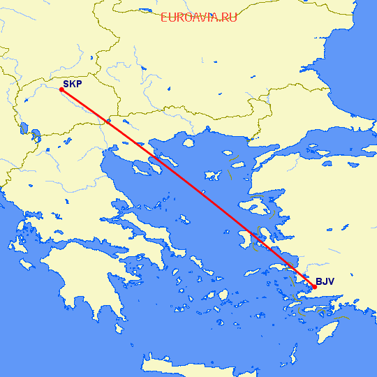 перелет Бодрум — Скопье на карте