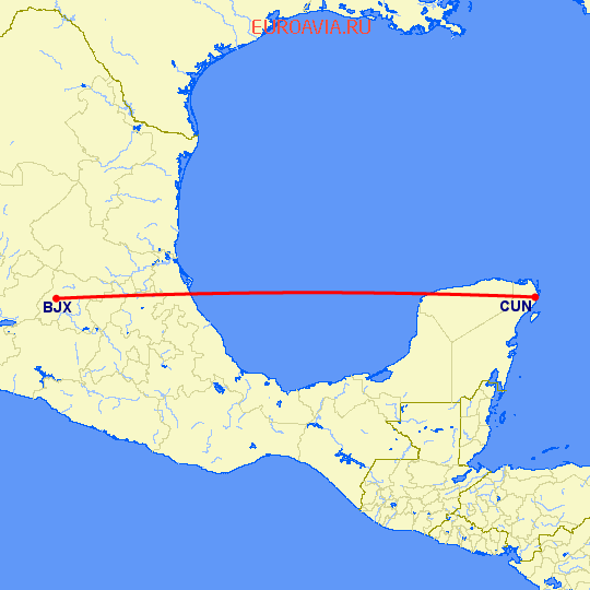 перелет Лейн — Канкун на карте
