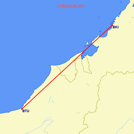 перелет Kota-Kinabalu — Бинтулу на карте