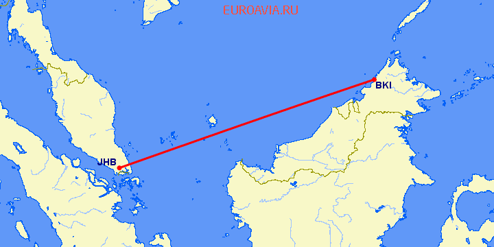 перелет Kota-Kinabalu — Джохор Бару на карте