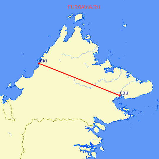перелет Kota-Kinabalu — Lahad Datu на карте