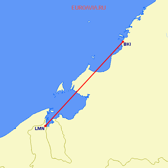 перелет Kota-Kinabalu — Limbang на карте