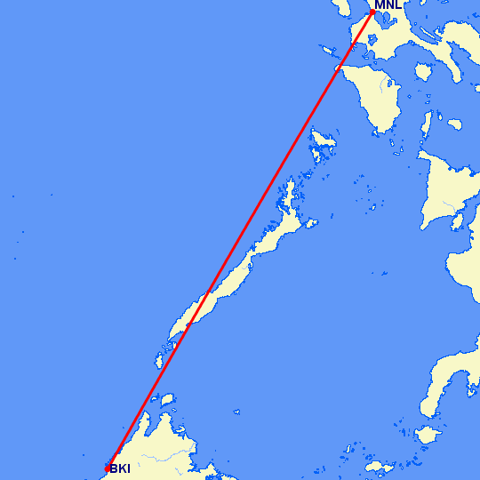 перелет Kota-Kinabalu — Манила на карте