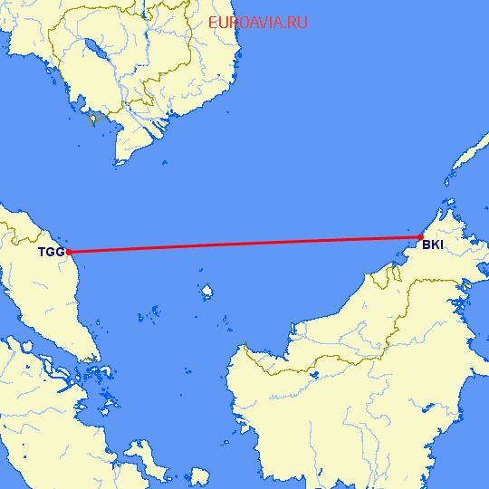 перелет Kota-Kinabalu — Куала Теренгану на карте