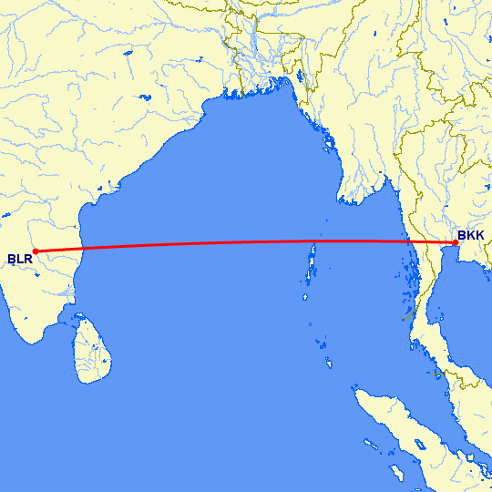 перелет Бангкок — Бангалор на карте