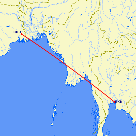 перелет Бангкок — Калькутта на карте