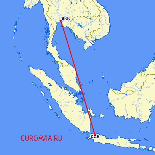 перелет Бангкок — Джакарта на карте