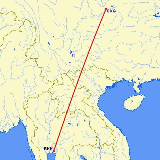 перелет Бангкок — Чонсинь на карте