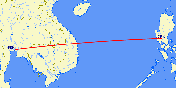 перелет Бангкок — Angeles City на карте